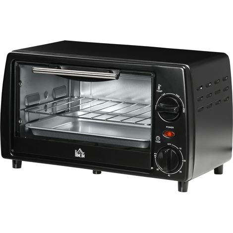 Mini four grille-pain 10L avec plaque et grille, minuterie, noir 36,5x26x22 cm