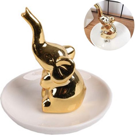 1 Porte-bagues, éléphant en céramique émaillée, design rainuré, organisateur de bijoux, pour salle de bain et cuisine (1/5)