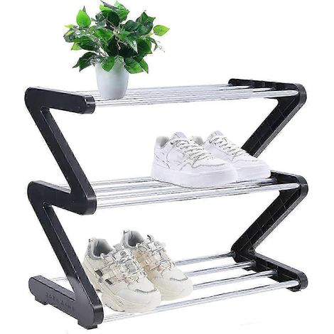 Porte-chaussures noir 3 niveaux pour entrée - organiseur compact et durable (1/5)
