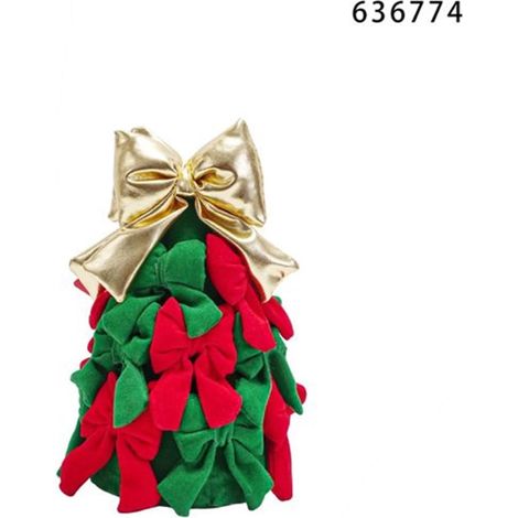 TRADE SHOP - Albero Di Natale Di Fiocchi Da 18cm Con Fiocco Dorato Addobbo Decorazione Natalizia Feste - Rosso e verde (1/2)