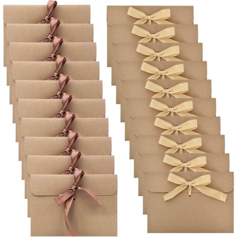 20 buste regalo vintage, buste in carta kraft retrò, buste per cartoline, buste per buoni regalo, carta perlata con nastro (1/5)