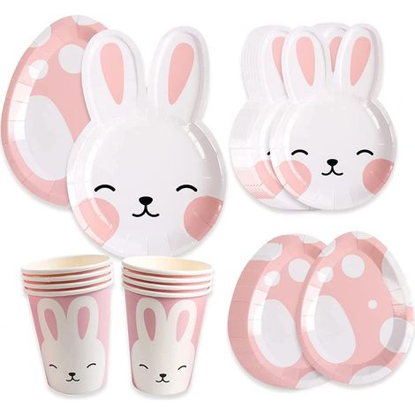 Ostern Hase Partygeschirr Party Set (24 Gäste) Geburtstag Geschirr Teller Tassen Servietten Pappbecher für Ostern Geburtstag Kindergeburtstag Deko (1/5)