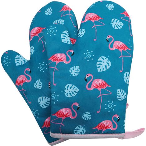 Gant anti-chaleur Gant de Cuisine, Gant Four Manique Four Oven Mitts Oven Gloves Flamingo Gant Manique Gants Isolants Cuisine Épais Mitaine Four pour Barbecue Cuisson Cuisine 1 Paire blau-RAPANDA (1/5)
