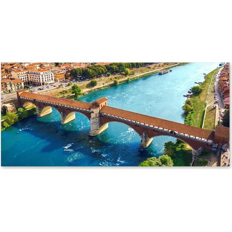 Lupia - Quadro moderno su Tela Canvas DEEP 65X143 cm, con paesaggi e localismi italiani, per casa, soggiorno, capezzale camera da letto, hotel, ufficio, PAVIA - FIUME TICINO (1/4)