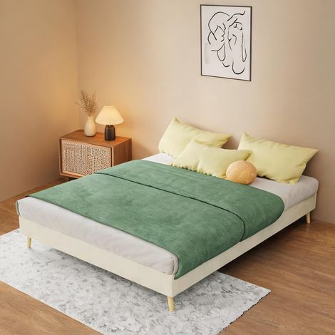 Tête de lit beige en tissu métal 200 x 140 x 14 cm (1/5)