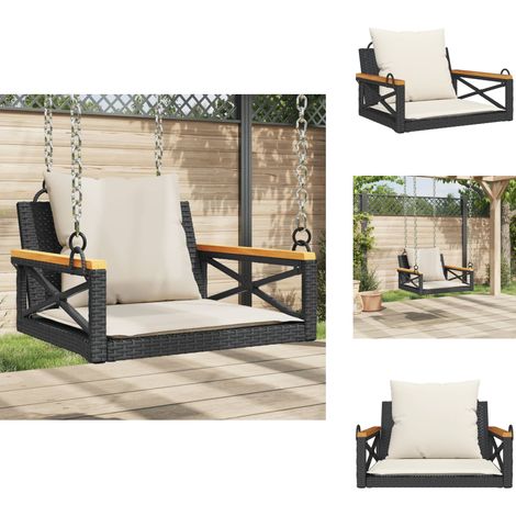 Balancelle avec coussins noir 63x62x40 cm résine tressée - Balancelle Jardin - Banc De Jardin - Chaise Suspendue - Fauteuil Balançoire - Relax Jardin (1/5)