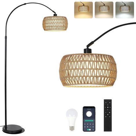 Arc Lamp - Living Room Vintage Floor Lamp with Rattan Lampshade, Boho with Remote Control and LED Bulb, App Control, Dimmable (1/5)