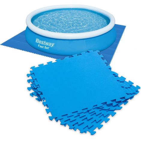 2.02 BESTWAY 58220 - Bodenmatte in blau - 9 Stück 50x50cm - Poolmatte 4mm