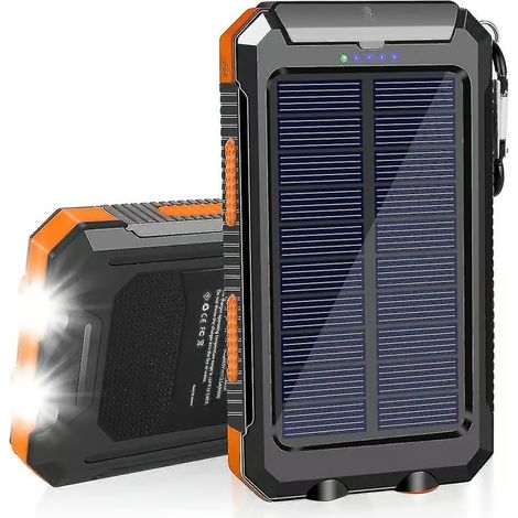 Chargeur solaire 2026, batterie externe étanche 20 000 mAh avec deux ports USB 5 V et LED. (1/3)
