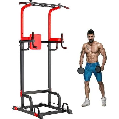 TLGREEN Multifunktion Power Tower Dip Station Klimmzugstange, Krafttraining Ganzkörpertraining Heimfitness, aus hochwertigem Stahlrohr, Ladekapazität bis zu 200KG (1/5)