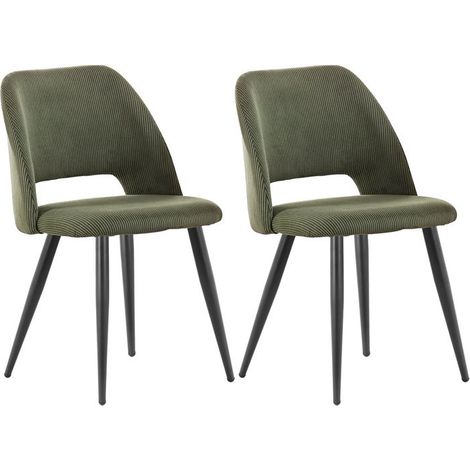 Chaise salle à manger - WAFTING - Lot de 2 - Velours vert armée - Pieds métal - Style scandinave (1/5)