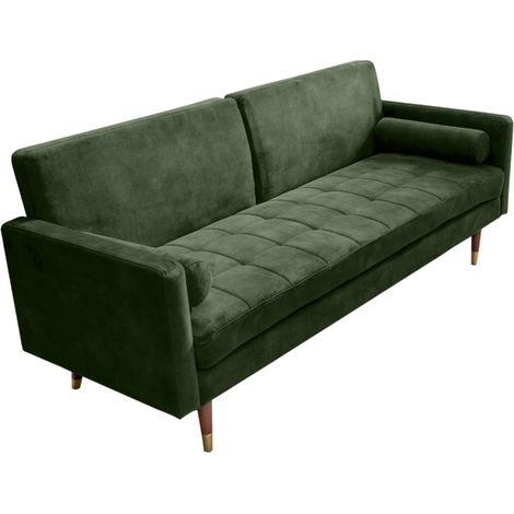 Geradliniges Sofa ATELIA in dunkelgrün, umwandelbar – Design-Schlafsofa aus Samt mit Massivholzgestell (1/5)
