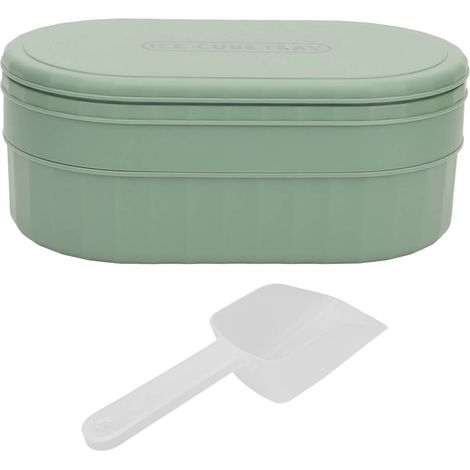 Bac à glaçons réutilisable empilable 36 cases avec couvercle et pelle à glace vert pour congélateur (1/5)