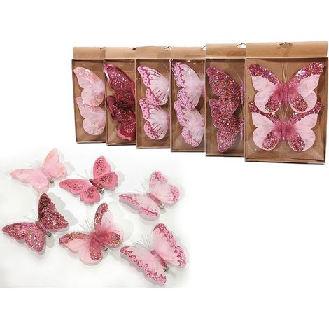 Farfalla rosa antico addobbi decorazioni per albero di natale 6pz ornamenti casa negozi vetrine particolari 18 cm (1/5)
