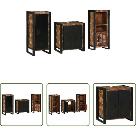 Badezimmerregal - Badezimmermöbel-Set mit Regal 3 pcs Massives upgecyceltes Holz (1/5)