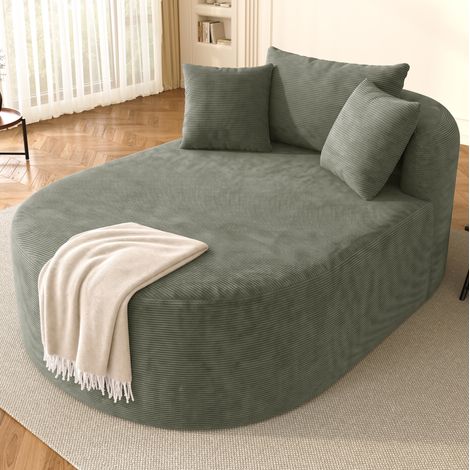 Canapé ovale 170 x 112,5 x 83 cm pour salon, assise profonde, sans montage, velours côtelé - vert (1/5)