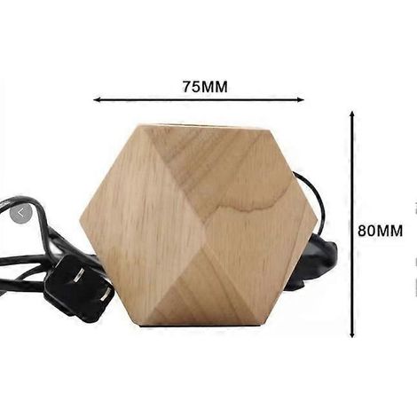 Petite lampe de table, lampe de chevet avec base en bois en forme de diamant, douille E27, idéale pour la chambre, le salon ou le bureau (ampoule non incluse). (1/5)