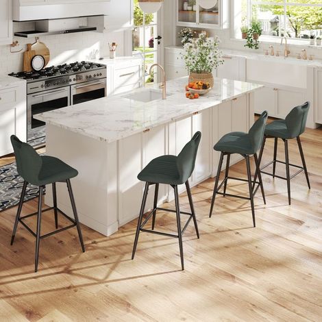 WAFTING Lot de 4 Tabourets de bar Pivotant, Hauteur d'Assise 75cm, Chaise de Bar avec Dossier et Repose-Pieds, Encre (1/5)