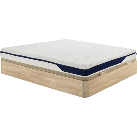 Set 180 x 200 cm rete letto contenitore naturale chiaro + materasso in schiuma HD 7 zone e strato in gel memory form sfoderabile sp.22cm - FAGANI di YSMÉE