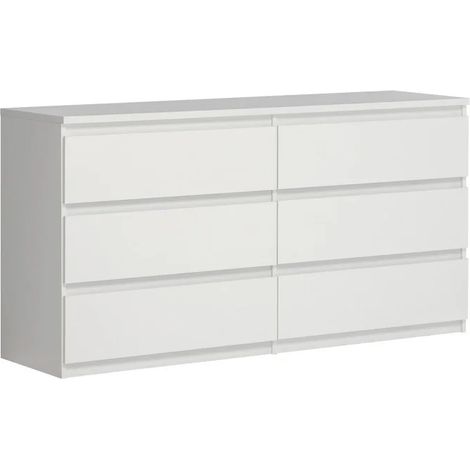 Commode 2x3 tiroirs blanche mat – Dimensions 154x42x80 cm – Panneaux de particules – Poignées intégrées discrètes – Meubletmoi (1/4)