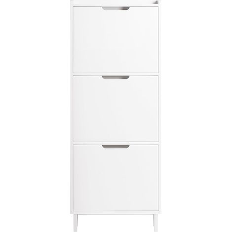 SoBuy Scarpiera Con Ribalte Scarpiera Con Ripiani Scarpiera Portascarpe Salvaspazio 3 ante Bianco L50xP19xA129cm FSR151-H-W (1/5)