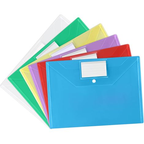 Pochette Documents, 6 Pochettes A4 Six Couleurs Différentes, Avec Bouton-Pression et Pochette Pour Cartes de Visite, pour le Classement, Triées pour l'école, Travail, Bureau et Maison (1/5)