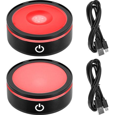 Lot de 2 Bases Lumineuses LED Multicolores Noires pour Spectacles en Verre Cristal 3D, Collections d'art, Figurines, Bijoux, présentoirs avec Interrupteur Tactile (Rond) (1/5)