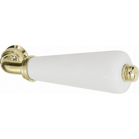 Béquille simple canon en porcelaine blanche – Laiton poli – Entraxe 110mm – Pour portes à cylindre – Dt 2000