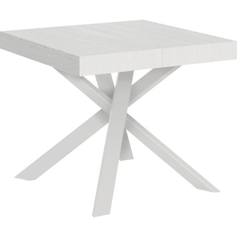 Tavolo Allungabile 90-194x90x76 cm Clerk Bianco Frassino Gambe Bianche (1/5)