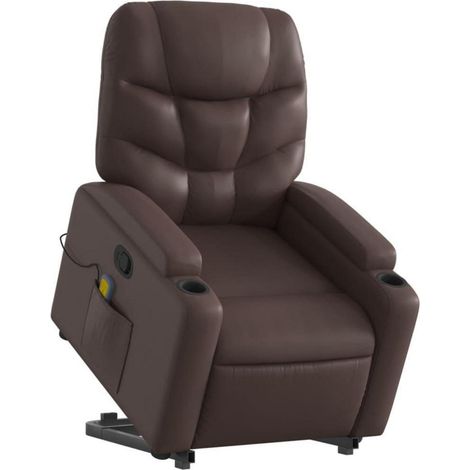 Massagesessel mit Aufstehhilfe, Relaxsessel mit Liegefunktion und Vibration, Braun Kunstleder (1/5)