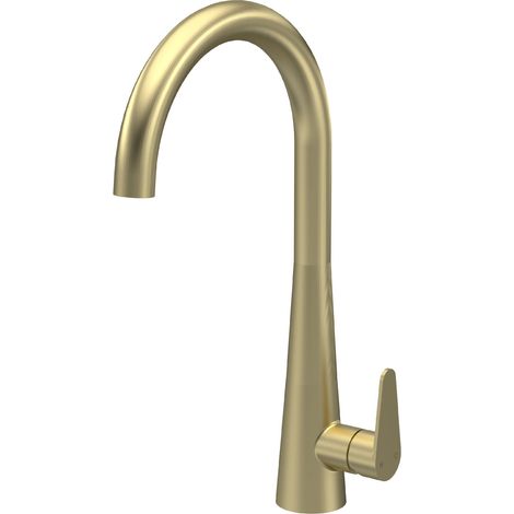 Balterley Tatenhall Kitchen Mono Mixer Tap with Single Lever Handle, Curved Swivel Spout - Brushed Brass Finish (1/5)