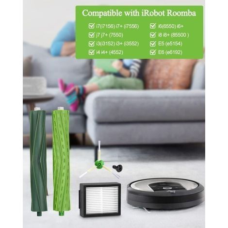 Ersatzteile für iRobot Roomba E5, E6, i7, i7+, i3, i3+, i4, i4+, i6, i6+, j7, j7+, Zubehörsets für Roomba i/e/j-Serie, 4 Gummibürsten, 8 HEPA-Filter, 10 Seitenbürsten (1/4)