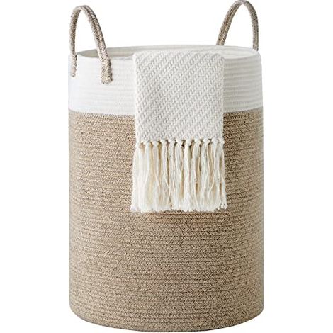 Corbeille à Linge Panier à Linge Panier de Rangement Panier Linge Sale Corde en Coton 38cm(D) x50cm(H) Marron (1/4)