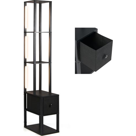 Lampadaire sur Pied avec Étagères et Tiroir, Lampadaire avec Table d'Appoint et Luminosité Réglable, Lampe d'Angle pour Salon, Chambre, Bureau (1/5)