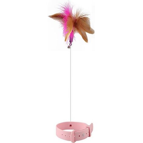 Collier de plumes de chat, jouets, baguette interactive réglable, Flexible et amusante avec cloche pour jeu d'intérieur rose (1/5)