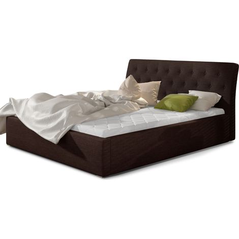 Lit tissu capitonné Venizia avec sommier-Marron-160x200-Version avec sommier (1/5)