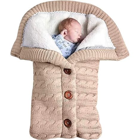 Baby Schlafsack für Kinderwagen Gestrickt Schlafsack Süße Samt Warme Tasche Pucksack Stricken Wickeln Abnehmbare Ärmel Strick Decke Schlafsack Swaddle für Babys Neugeboren (1/4)