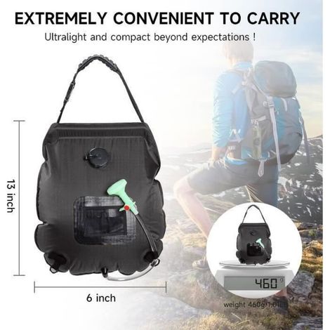 1 Sac Douche Solaire, 20L, Indicateur Température, PVC Durable, Camping Plage Jardin (1/4)