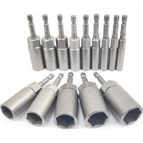 14-teiliger Tiefbett-Steckschlüsselsatz, 6-19 mm Sechskantadapter, 34 mm Schnitttiefe, Sechskant-Steckschlüssel für Schraubendreher, Schlagschrauber, Steckschlüssel