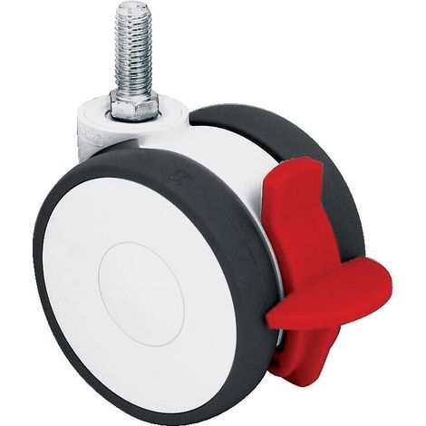 Roulette pivotante à blocage polyamide fixation à tige filetée type 5925 UAP, Ø 75 mm, charge 80 kg - Tente