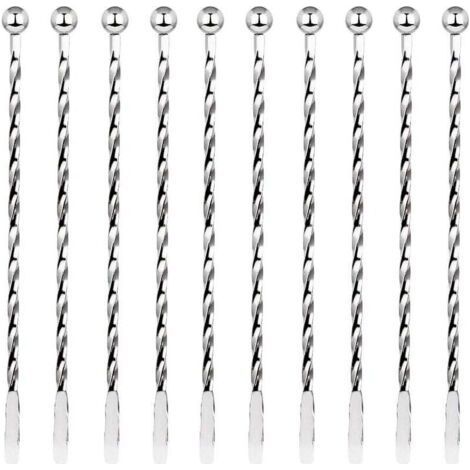 10 Pcs Cocktail Agitateurs, Premium Touillette Cocktail en Acier Inoxydable 19,1cm Motif Spirales Cuillère à Cocktail Bar Cuillère à Mélanger pour la Crème Glacée, Café, Boisson, Cocktail-Chrom (1/5)
