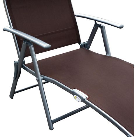 Lettino Prendisole Relax Reclinabile Pieghevole Telaio in Metallo Marrone 137x63.5x100.5 cm