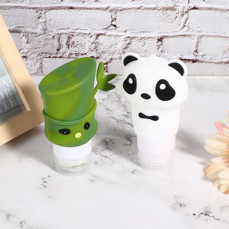 Lot de 2 flacons souples de voyage en silicone en forme de panda et bambou, pour shampoing, lotion et cosmétiques, parfaits pour les voyages d'affaires. (1/5)
