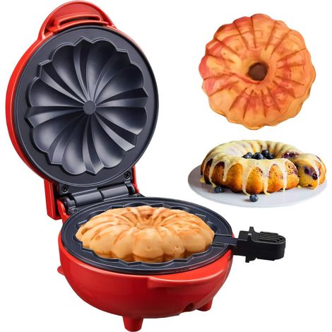 Mini appareil à gâteaux, mini appareil à gâteaux portable à anneau, chauffage double face, machine à pain, idéal pour le petit-déjeuner (rouge) (1/5)