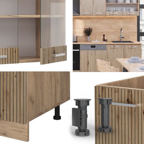 Cuisine R-Line, Chêne Artisan/Chêne doré, 300 cm sans plan de travail, Vicco (1/5)