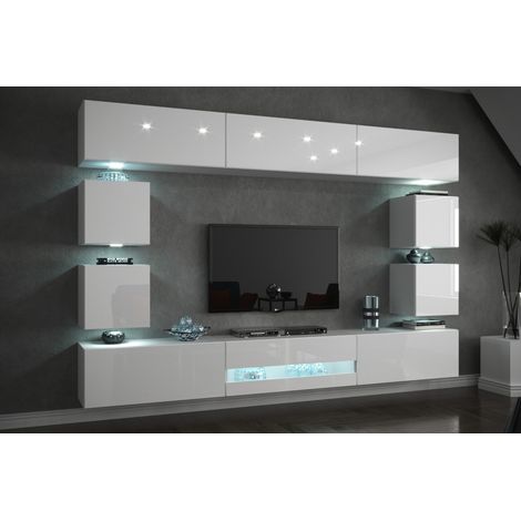 Ensemble meuble TV CONCEPT C80-18W-HG2-1A blanc brillant 257 cm