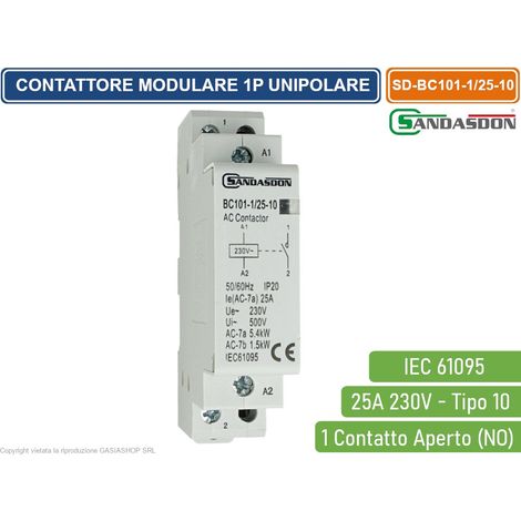 SANDASDON CONTATTORE MODULARE SU BARRA DIN 1P UNIPOLARE 25A 230V 1 CONTATTO APERTO NO TIPO 10 (1/2)