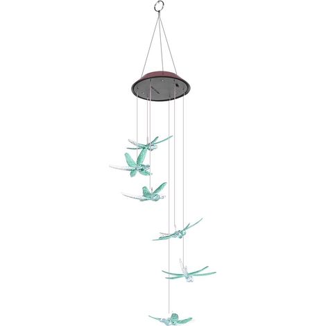 Campanelli a vento a forma di libellula con pannello solare LED, impermeabili, per decorazione di casa e giardino (verdi).