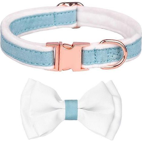 Katzen-/Hundehalsband mit Blumenschleife, funkelndem Kristall, blau und weiß, Größe S - Prince Haustierhalsband.