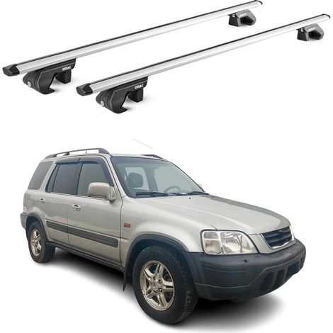 OMAC Dachträger Aluminium TÜV geprüft für Honda CR-V I 1997-2001 – Für Standard Dachreling – T Nut – Max 90 kg – 2 Schlösser Silber (1/5)
